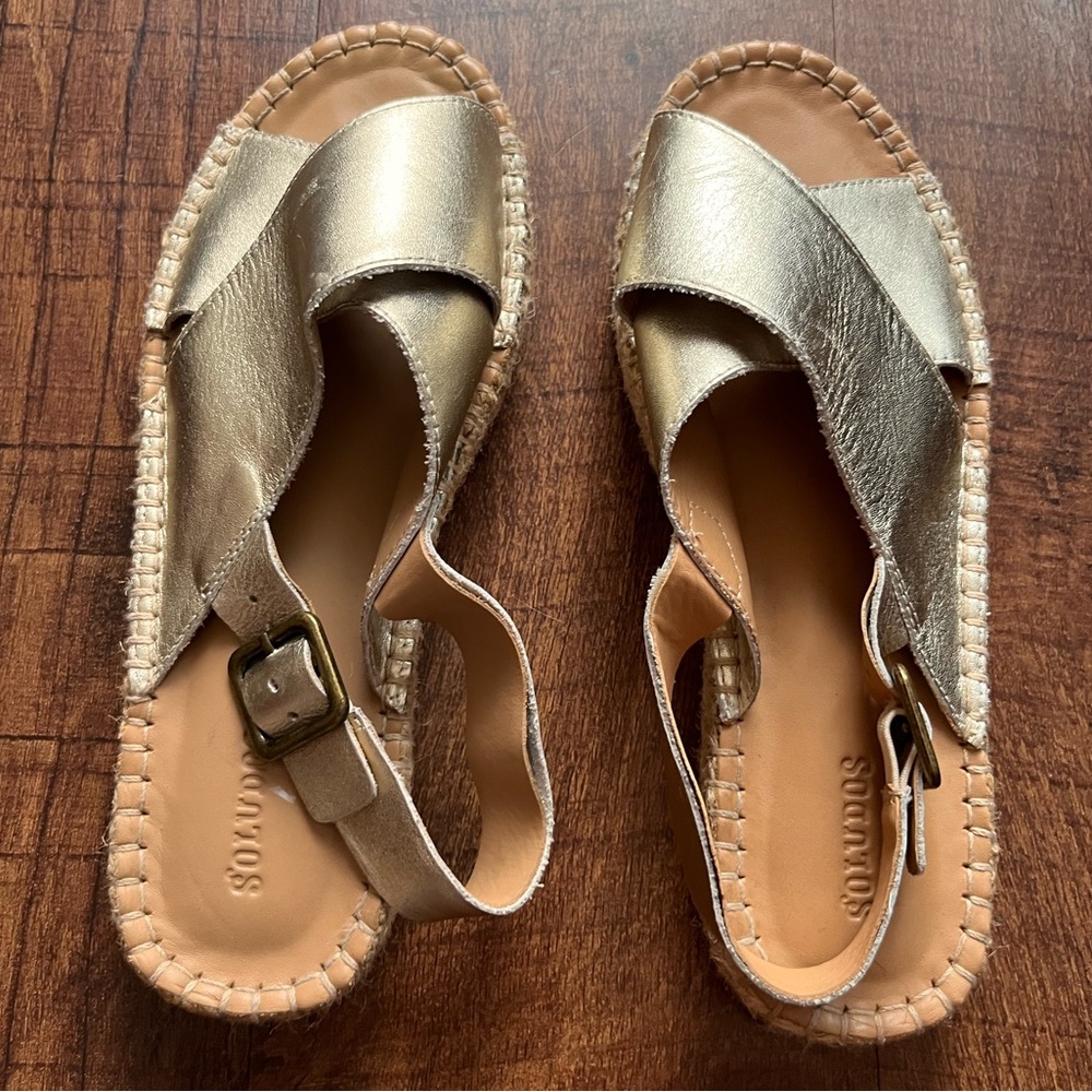 Soludos Shimmering Gold Cross-Strap Sandals